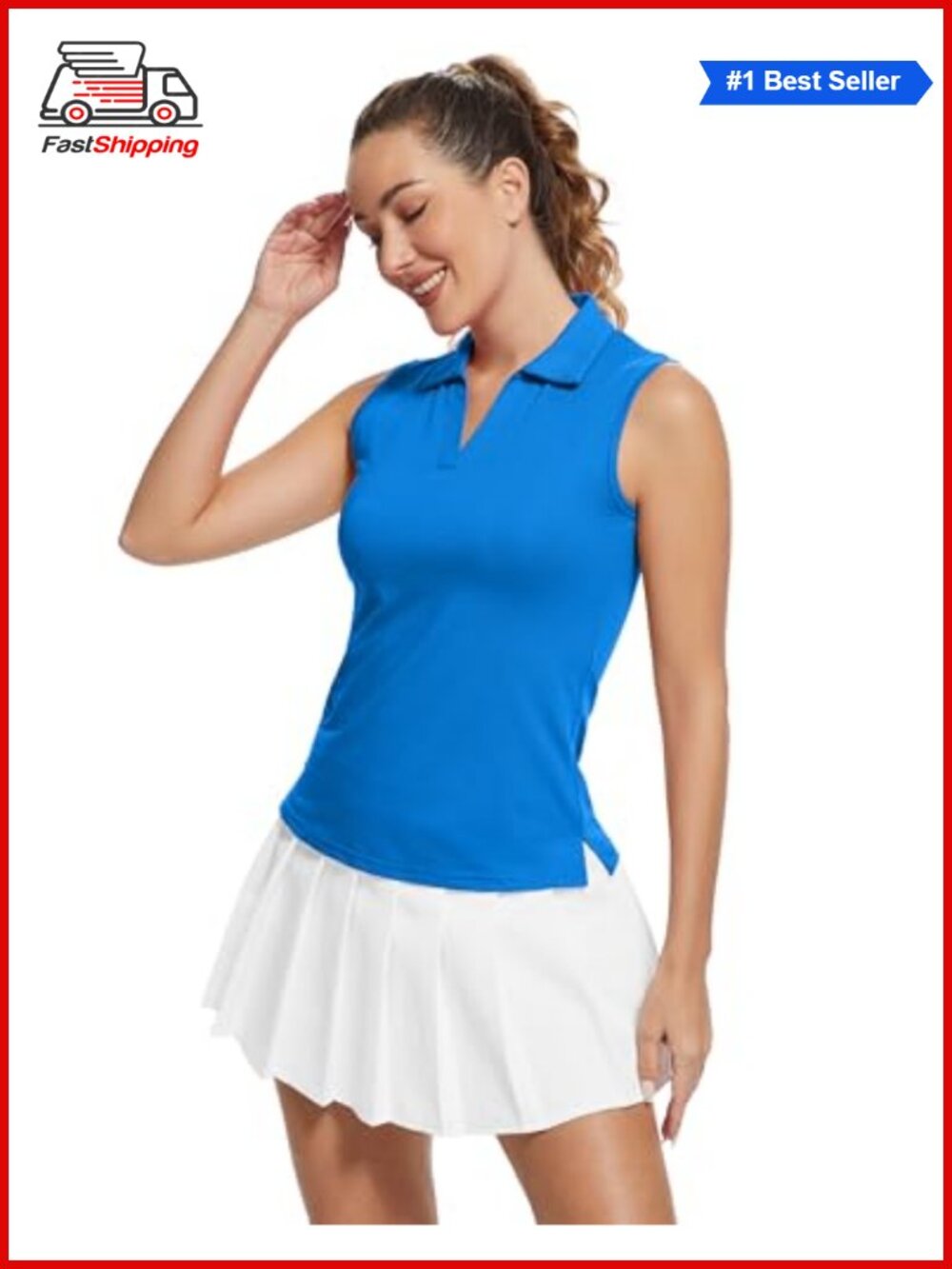 Women's Golf Polo Tank Top Sleeveless V-Neck UPF 50+ Athletic Workout